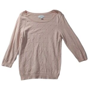 ELLE Blush Pink Embellished Knit Sweater Womens Small 3/4 Sleeve